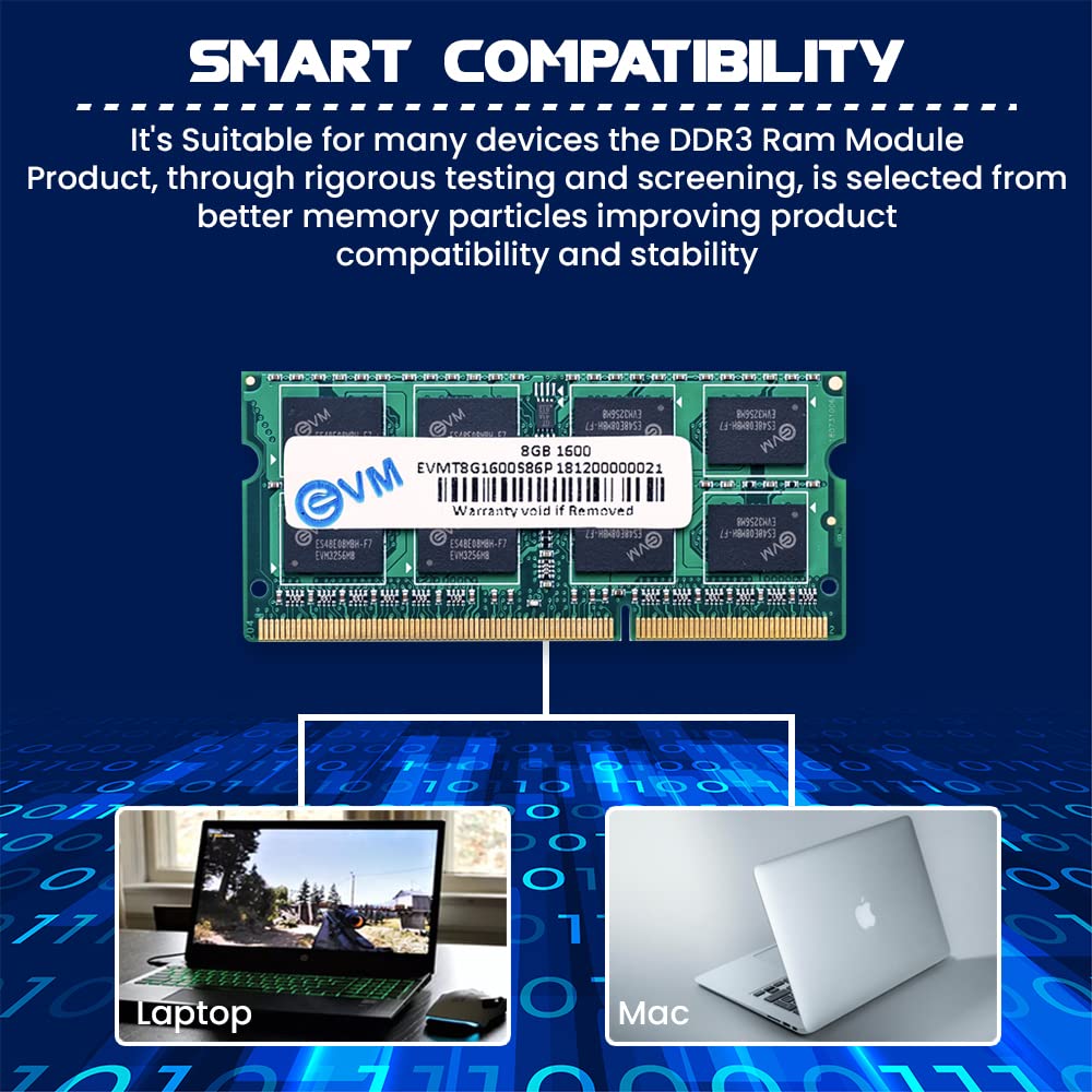EVM 8GB DDR3 Laptop RAM 1600MHz So-DIMM Memory - High-Speed Performance, Low Voltage Requirement
