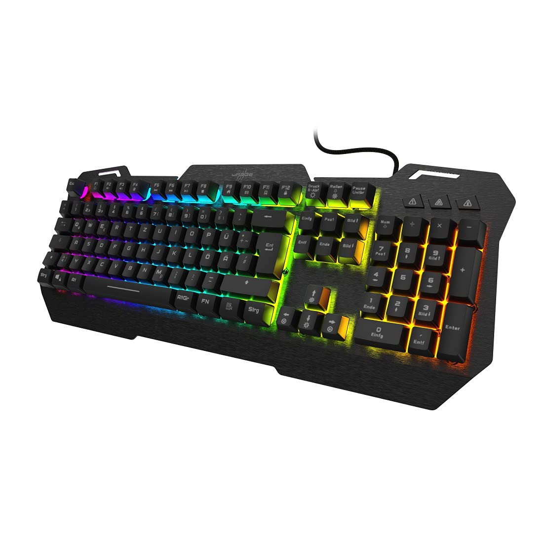 Exodus 450" Metal Gaming Keyboard RGB Backlit Keys, USB Wired Gaming Keyboard with Anti-Ghosting, Lighting, Backlight, Foldable Feet, Win Lock Function