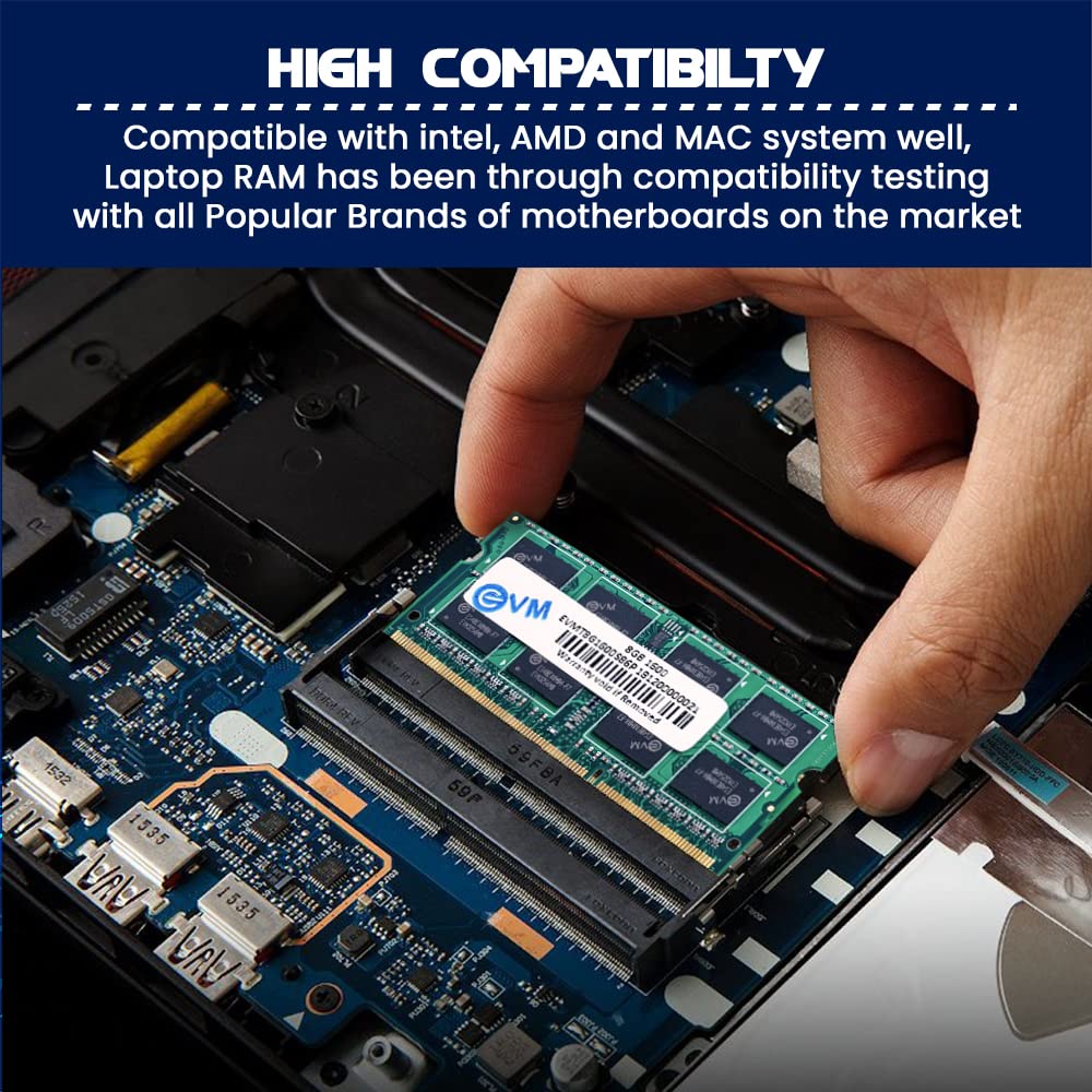 EVM 8GB DDR3 Laptop RAM 1600MHz So-DIMM Memory - High-Speed Performance, Low Voltage Requirement - 10 Year Warranty (EVMT8G1600S86P