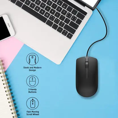 DELL MS-116 Wired Ambidextrous Optical Mouse (USB 3.0, USB 2.0, Black)