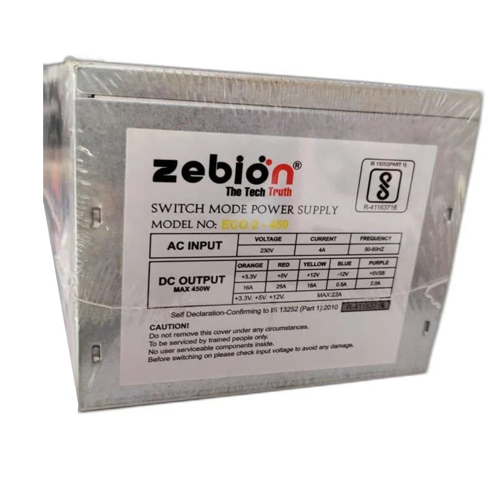 Stainless Steel Zebion Computer SMPS, Output Power: 450 W, Model Name/Number: Eco 2-450