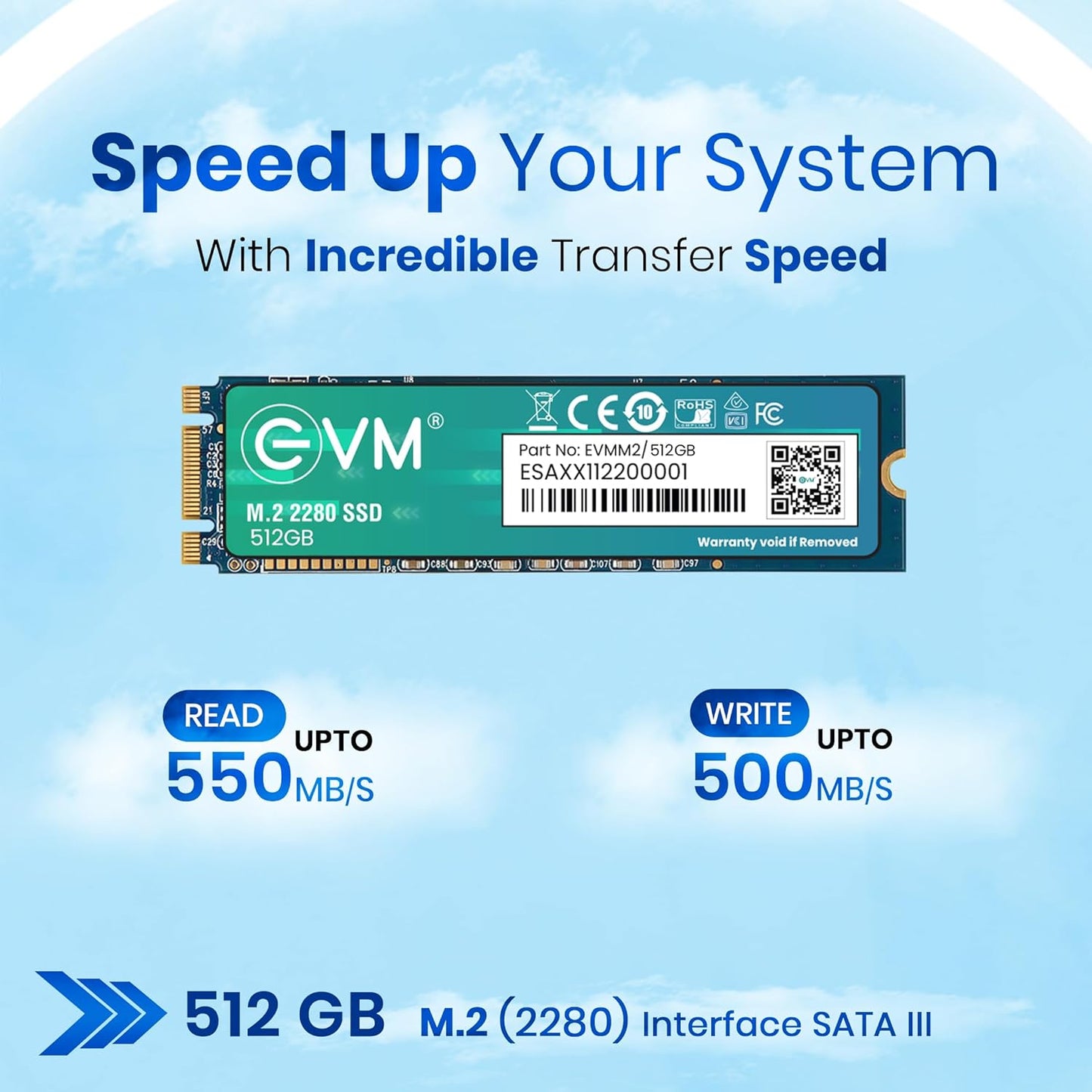 EVM 512GB M.2 (2280) SATA Internal SSD - 540MB/s Read & 450MB/s Write