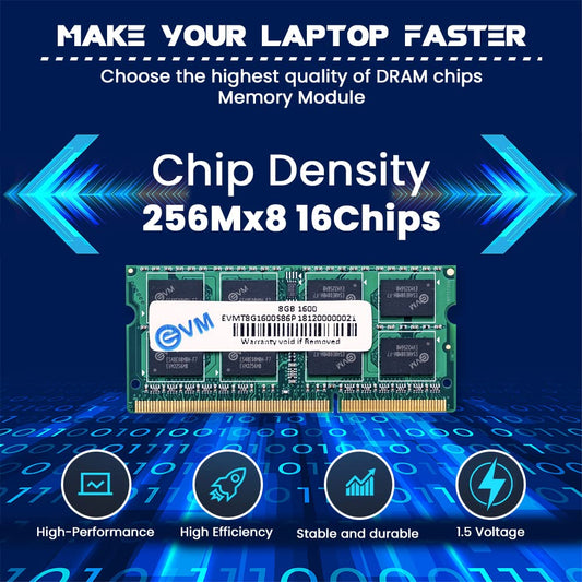 EVM 8GB DDR3 Laptop RAM 1600MHz So-DIMM Memory - High-Speed Performance, Low Voltage Requirement
