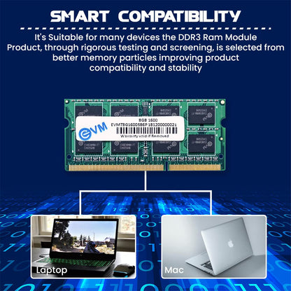 EVM 8GB DDR3 Laptop RAM 1600MHz So-DIMM Memory - High-Speed Performance, Low Voltage Requirement
