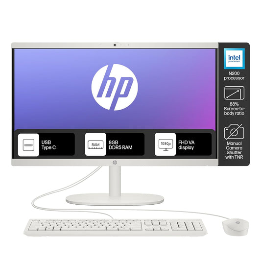HP All-in-One PC, Intel Processor N200, 21.45-inch (54.5 cm), FHD, Intel UHD Graphics, 720p HD Camera w/Privacy Shutter, Dual Speakers (Win 11, White, 4.17 kg), dg0154in