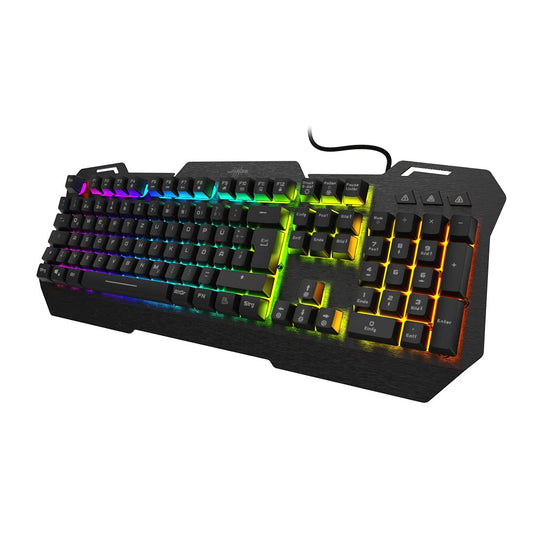 Exodus 450" Metal Gaming Keyboard RGB Backlit Keys, USB Wired Gaming Keyboard with Anti-Ghosting, Lighting, Backlight, Foldable Feet, Win Lock Function